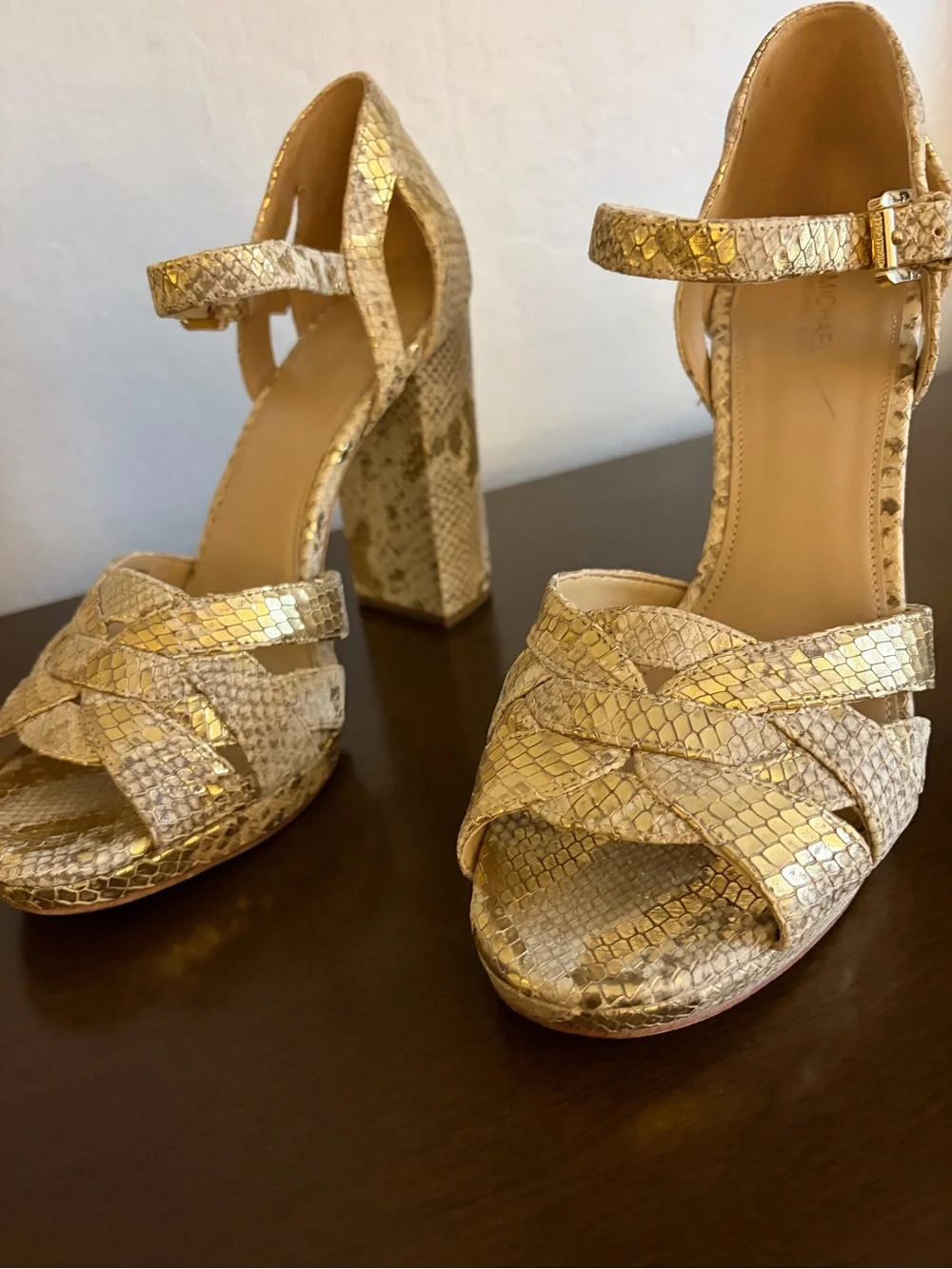 Michael Kors Gold Snake-Embossed Platform Sandals